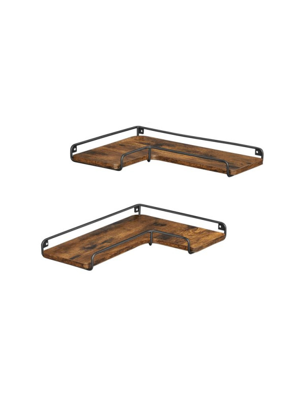 Priemyselné rohové nástenné police, sada 2 ks, hnedá/čierna