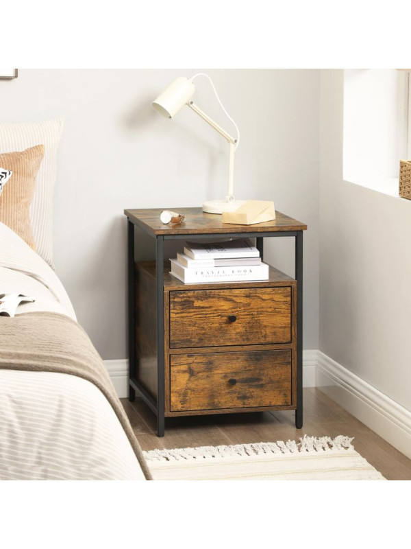 Industriálny nočný stolík s dvoma zásuvkami 45x45x60 cm