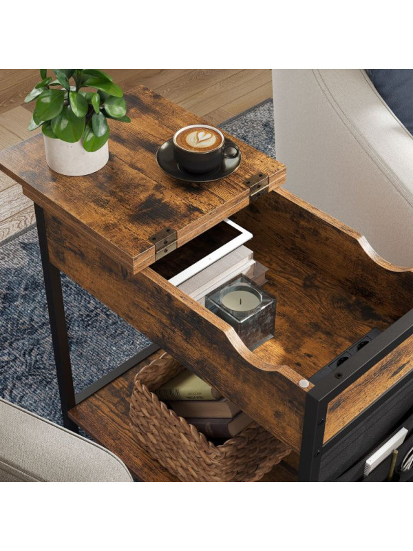 Stolík k pohovke s USB, zásuvkami a úložným priestorom