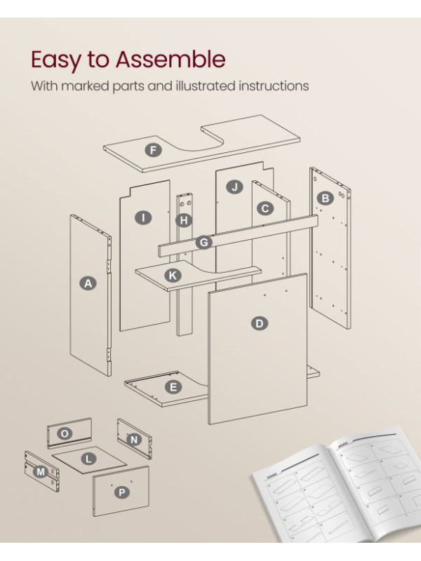 Kúpeľňová skrinka pod umývadlo, 30 x 70 x 64 cm, biela