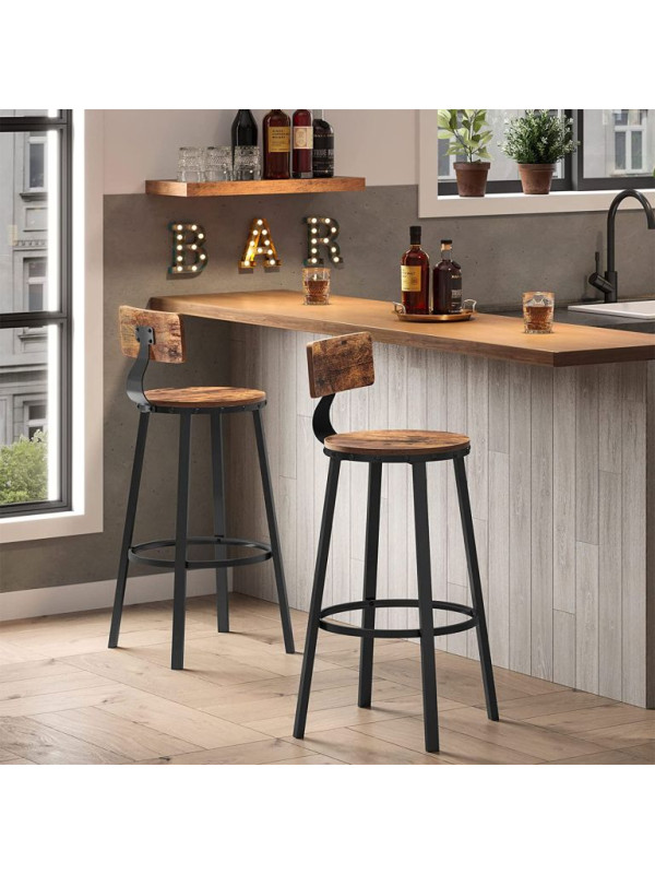 Priemyselné barové stoličky,  2 ks, rustikálna hnedá/čierna