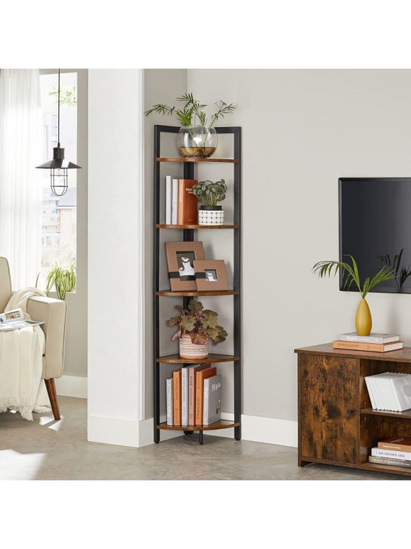 Rohová policová jednotka s 5 policami, industriálny štýl