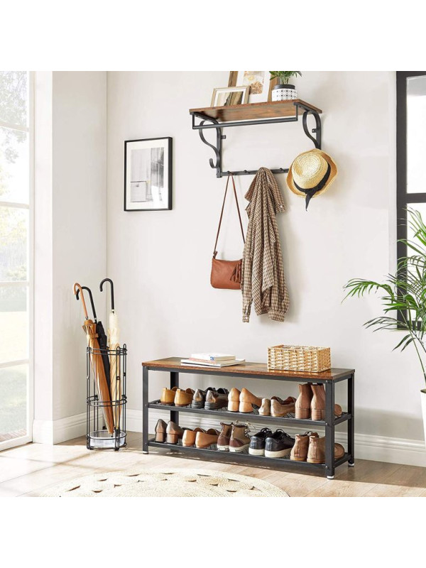 Rustikálna skrinka na topánky s lavicou a kovovým rámom