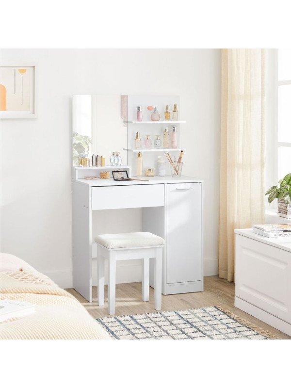 Biely toaletný stolík so zrkadlom a skrinou, 80x40x132 cm