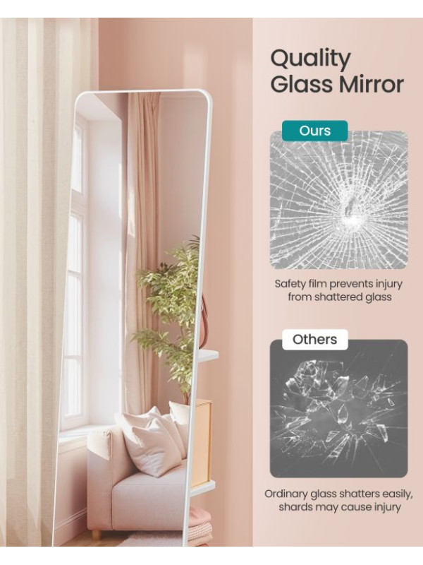 Stojacie zrkadlo s úložným priestorom, biele, 45 x 163 cm