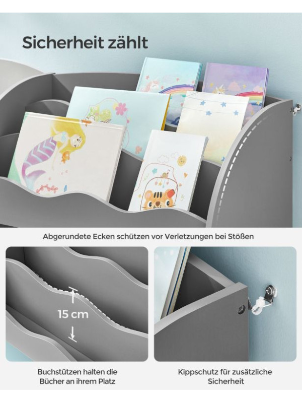 Detský regál na knihy a hračky, sivý, 93 × 100 cm