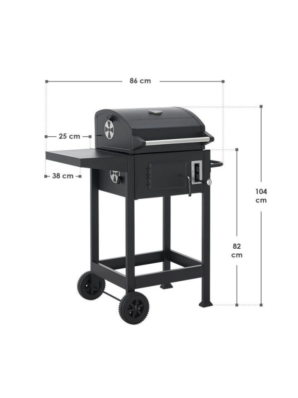 Kompaktný čierny záhradný gril s teplomerom, 86 x 104 x 52 c