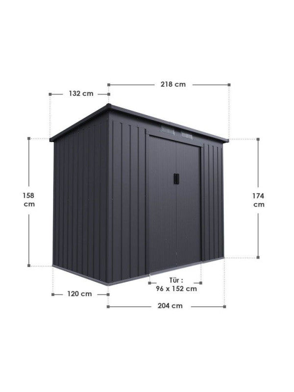 Kovový záhradný domček s posuvnými dverami 218 x 132 x 174 c