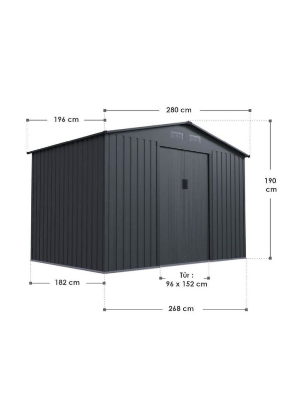 Kovový záhradný domček s posuvnými dverami 280 x 196 x 190 c