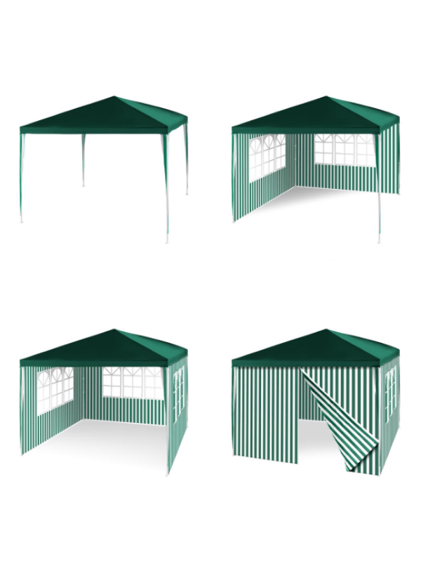 Záhradný párty stan - zelený 3 x 3 m + 2 bočné steny