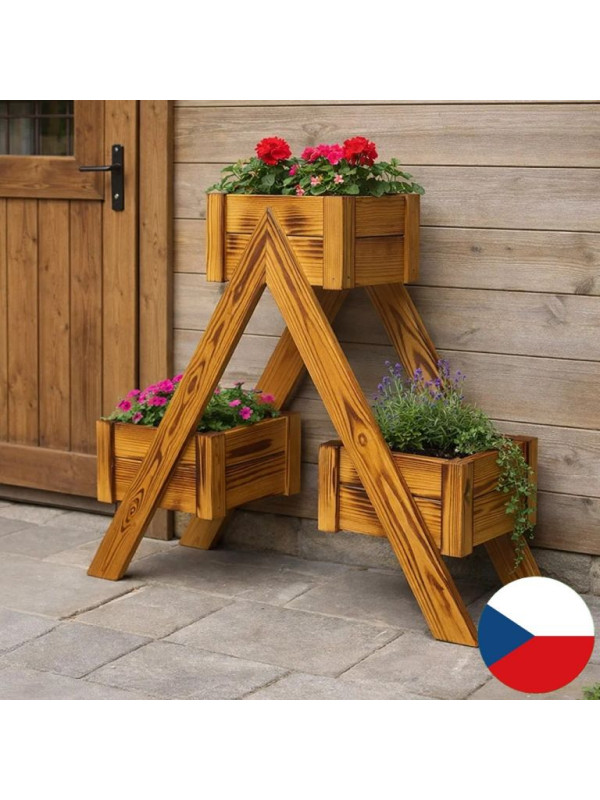 Drevený stojan na kvety 68 × 56 × 24 cm, 3 kvetináče