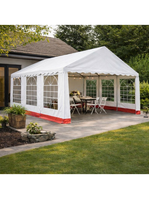 Záhradný stan - biela / červená, 4 x 6 m