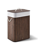 Bambusový košík na bielizeň 72 l s vekom a vreckom, hnedý
