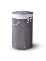 Kruhový bambusový košík na bielizeň, 55 l, s vekom a vreckom
