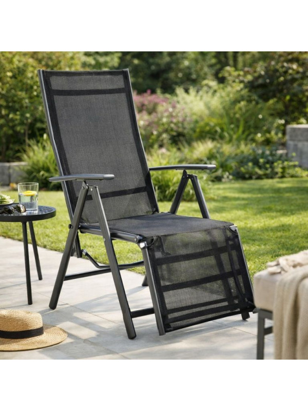 Záhradné hliníkové skladacie kreslo s podnožkou RELAX - antracit