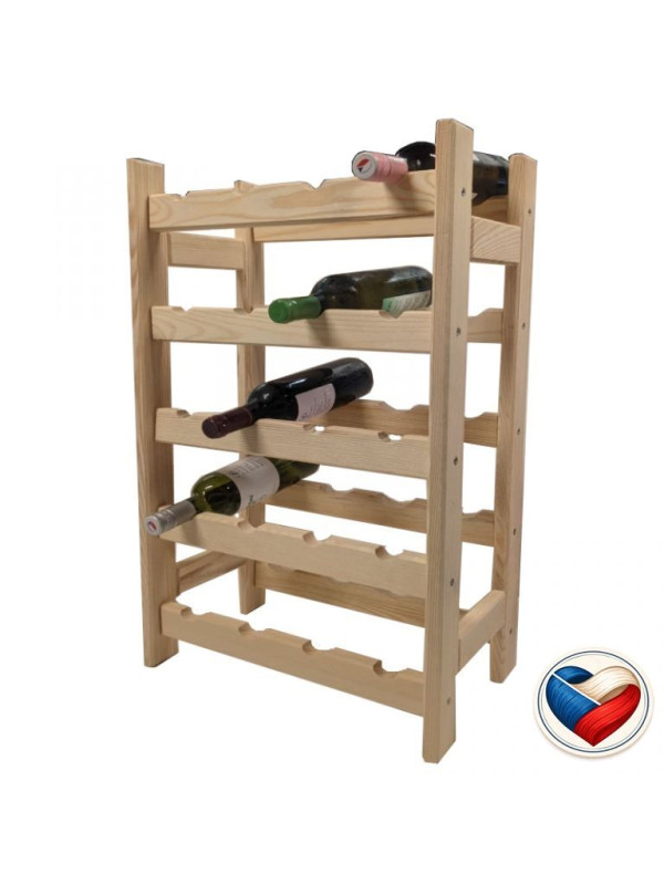 Drevený stojan na víno na 20 fliaš, 44 × 75 × 25 cm, česká