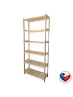 Drevený regál s 6 policami, 213 × 70 × 33 cm, borovica