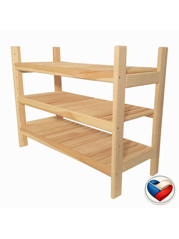 Drevený regál s 3 policami, rozmery 60 × 50 × 33 cm, česká