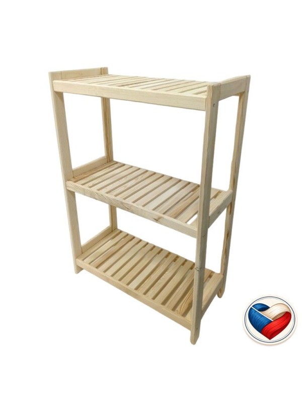 Drevený regál s 3 policami, 93 × 70 × 33 cm, borovica, česká