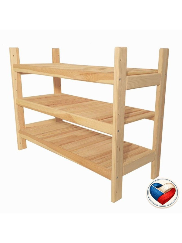 Drevený regál s 3 policami, rozmery 60 × 64 × 25 cm