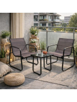 Záhradný relaxačný set stôl a 2 kreslá, oceľ, šedá