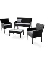 Záhradný set pre 4 osoby, kreslá a stôl, čierny ratan