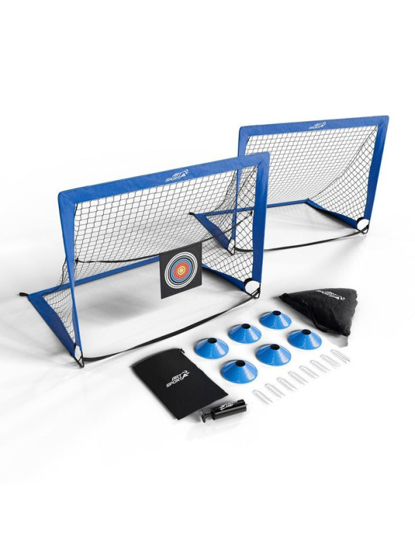 Sada 2 skladacích futbalových bránok 120 × 90 cm, modrá