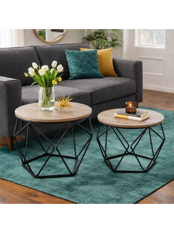 Sada 2 konferenčných stolíkov, industriálny štýl,svetlohnedá