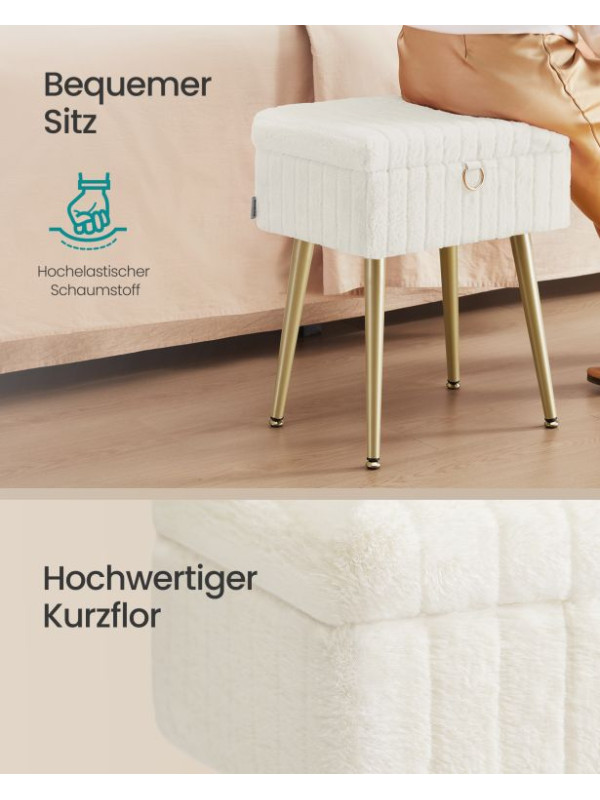 Taburet s úložným priestorom, krémovo biely, 30 x 40 x 50 cm