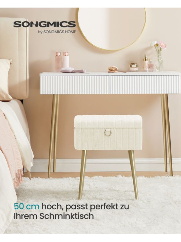 Taburet s úložným priestorom, krémovo biely, 30 x 40 x 50 cm