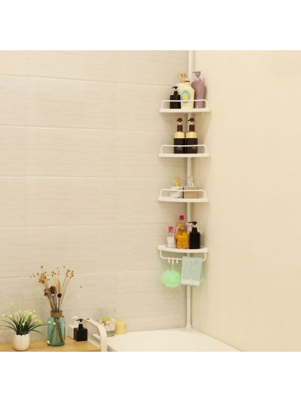 Teleskopická rohová polica do kúpeľne, 4 police, biela
