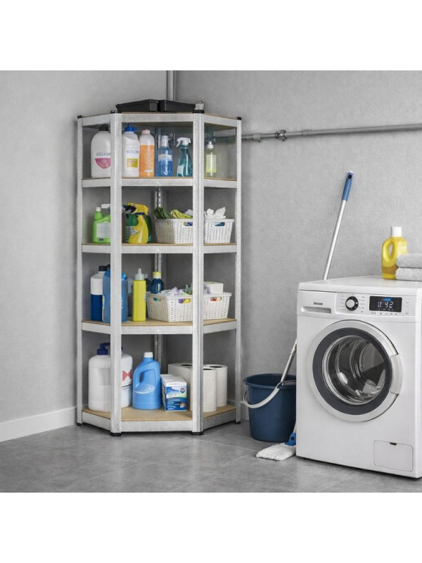 Kovový rohový regál 180x70x40-70 cm, 5 políc, nosnosť 875 kg