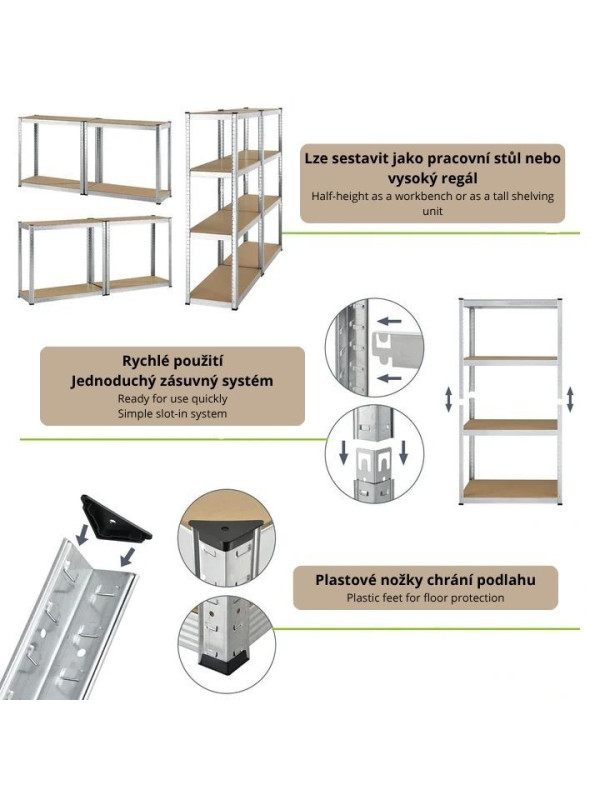 Kovový regál Easy 2 ks 160x80x40 cm, 4 police, nosnosť 640kg