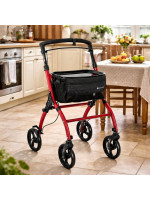 Skladacie hliníkové chodítko s brzdou a taškou, červené