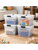 Sada 4 úložných boxov s viečkami, 30 l, plast, priehľadné