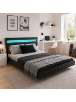 Plávajúca posteľ 140x200 cm, čierná s LED čelom