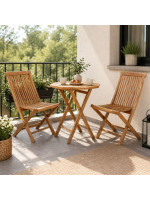 Luxusný balkónový set z teakového dreva, 1 stôl + 2 skladacie stoličky