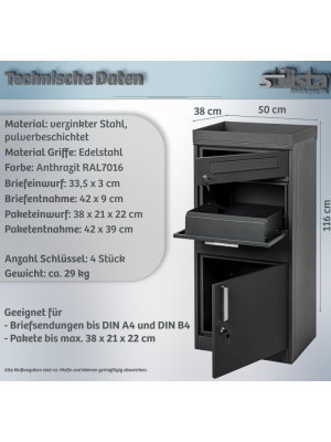 Poštová schránka STILISTA, 120 x 50 x 38 cm
