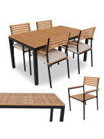 Záhradná súprava z akácie pre 4 osoby, čierny kov, čalúnenie