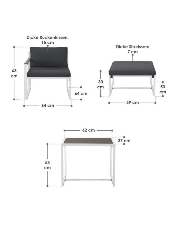 Moderný záhradný nábytok z kovu a polywoodu, 5 dielov, sivý