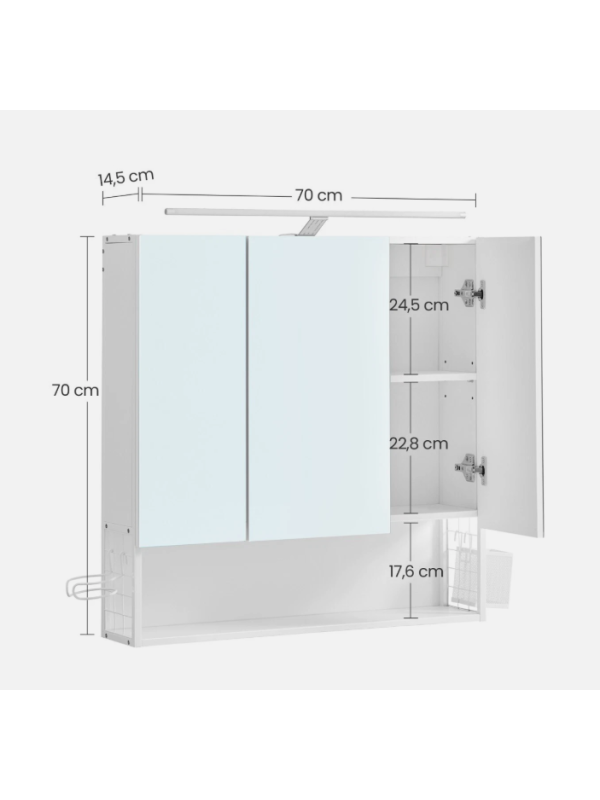 Biela kúpeľňová skrinka so zrkadlami a LED osvetlením 70×70