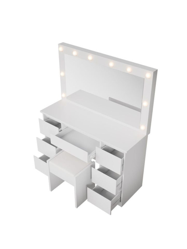 Kozmetický stolík s LED zrkadlom a stoličkou, biely