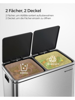 Nerezový kuchynský kôš na triedený odpad 2x30 l