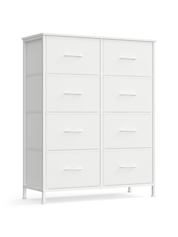 Biela komoda s oceľovým rámom, 8 zásuviek, 30x76,7x95,2 cm