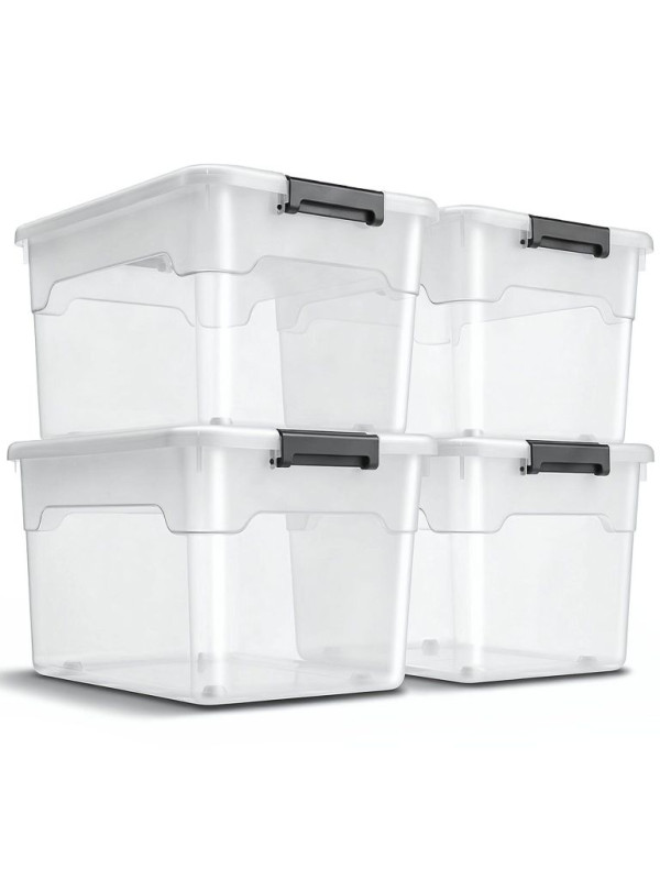 Úložné boxy s vekom 45 l, 4 ks, biele, stohovateľné