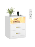 Moderný nočný stolík s LED, USB-C, 2 zásuvky, biely,40x30 cm