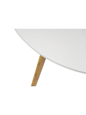 Biely konferenčný stolík s bambusovými nohami, 120x45x60 cm
