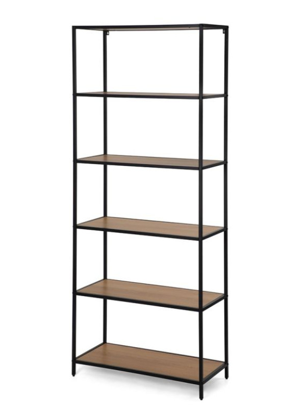 Kovový regál s policami v dekore dreva 77x185x35 cm