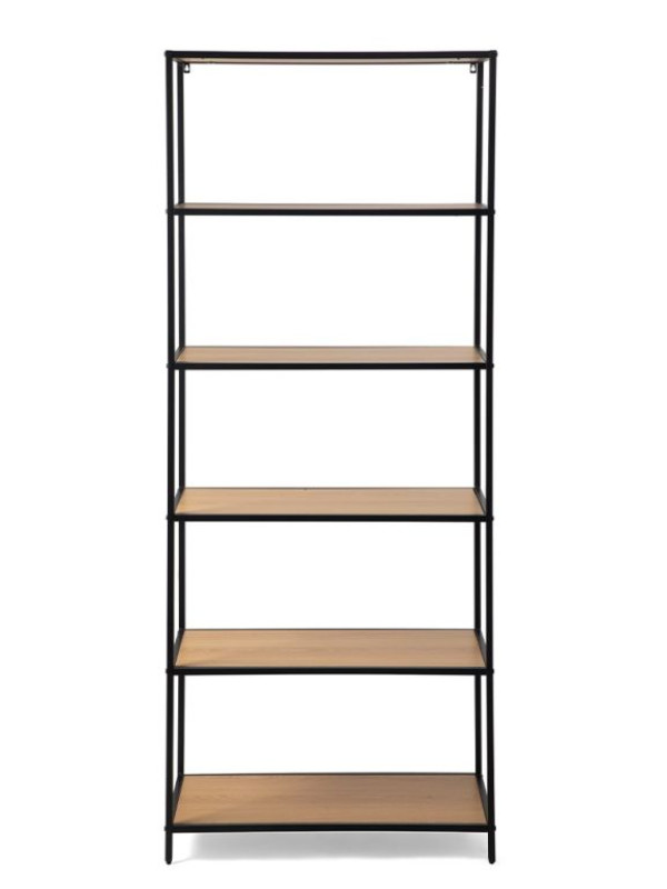 Kovový regál s policami v dekore dreva 77x185x35 cm