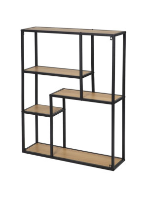 Otvorený kovový regál s policami v dekore dreva, 91x75x20 cm